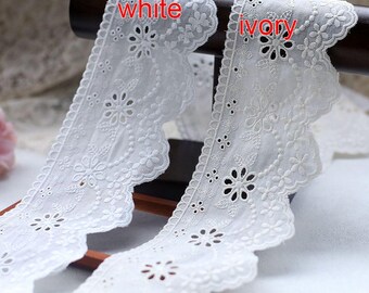 5 meterS 9cm 3.54" wide ivory/white fabric cotton embroidery hollow lace trim ribbon skirt dress edge decoration material B14T1600P250303U