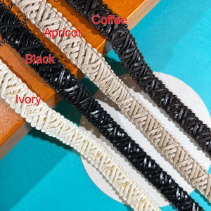 Tira de cuero sintético para tejer, 3 yardas (1,7 cm, 0,66 pulgadas de ancho), color negro/marfil/albaricoque/café, ideal para hacer manualidades, para hacer vestidos, faldas y disfraces, C43P13K250323V