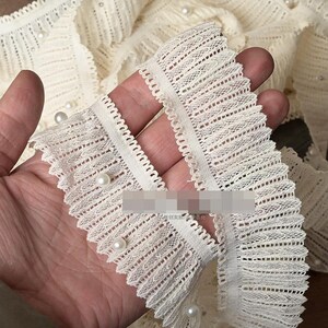 2 Meter 4 cm 1,57"breite beige elastische Baumwolle Rüschen Rüschen Hemd Rock Kleid Nähen Einfassband Spitzenband N20T830P250227U