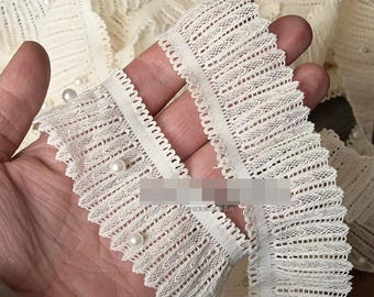 2 meterS 4cm 1.57" wide beige elastic cotton beads ruffle pleat shirt skirt dress sewing edging material lace trim ribbon N20T830P250227U