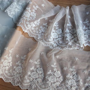 5 yards 13 cm 5,11" breed ivoor/beige gaas ambachtelijk materiaal diy naai jurk lingerie stof kledingstukken geborduurde kant trim lint X10C868L250321T