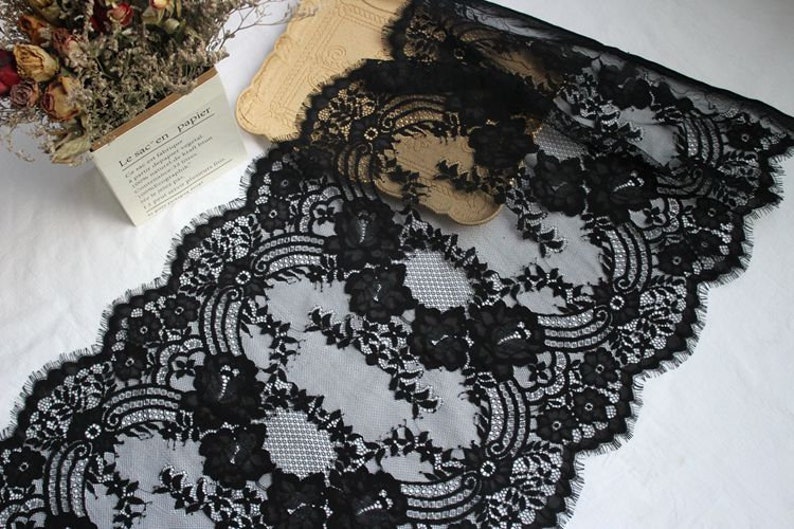 2.9 meter 48-50cm wide blackivory mesh gauze eyelash fabric dress lingerie embroidery lace trim ribbon tapes T27X179P201104H