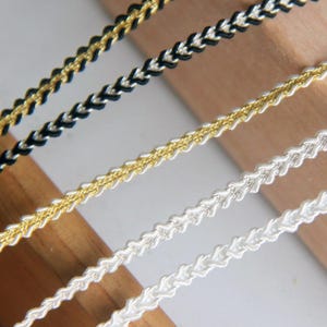 10m 3mm breites schwarz/ivory gold silber geflochtenes Bortenband zum selbst nähen X10C884Y231011T