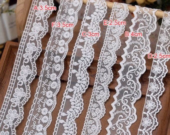 10 yardS 2.5-4cm wide ivory scallop floral gauze tulle embroidery child shirt skirt dress edging material lace trim ribbon N20T704R240413U