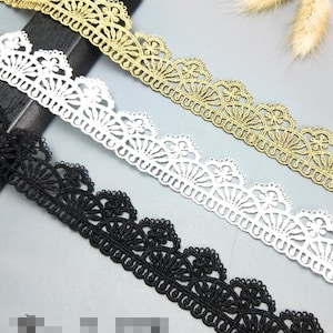 2,7 cm breit schwarz/weiß/gold Borte Stoff Stickerei Hochzeit Party Kleid Rock Kleidung Ärmel Spitzenband Zierband Z34E200Y230716C
