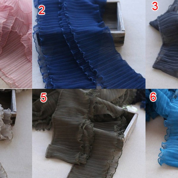 5 meters 15cm 5.9" wide blue/navy mesh ruffled pleated fabric embroidery lace trim ribbon braid V47P1016P211118D