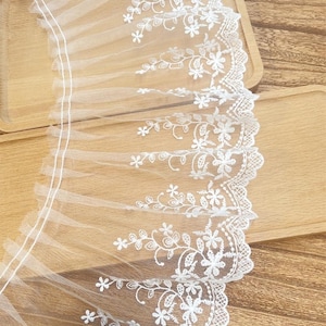 17 cm 6,69" de largura marfim malha gaze babado prega cortina bordado DIY vestido saia mangas material de acabamento de renda fita C24X916L241128C