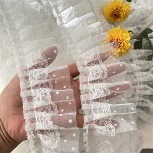 Cinta de encaje arrugada de malla de puntos de 6 cm (2,36") de color marfil, para niños, ropa, vestidos, faldas, cortinas, accesorios V24X569P221219V S