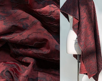 Mulberry silk dyed wine red cloud jacquard fabric lady party evening dress stage skirt jacket shirt pants clothing material T25V90U240504B