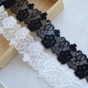 5メートル 6.2 cm 2.44インチ幅 ブラック/アイボリー生地 刺繍 花柄 子供 人形 ドレス スカート DIY クラフト素材 レーストリム リボン S18E898G221223R