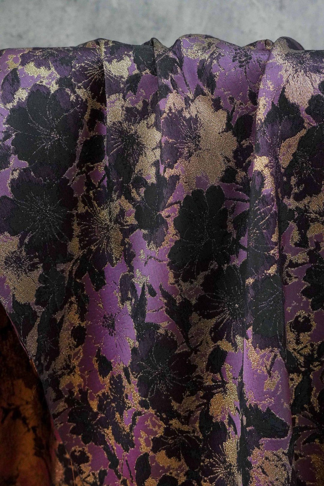 Black Purple Floral Woven Jacquard Fabric DIY Windbreaker Dress