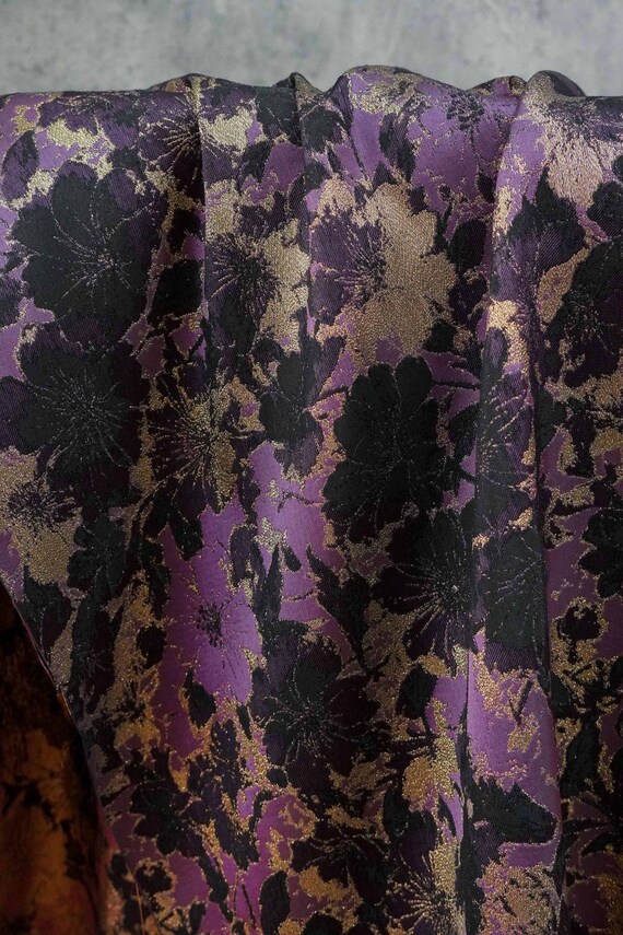 Black Purple Floral Woven Jacquard Fabric DIY Windbreaker Dress