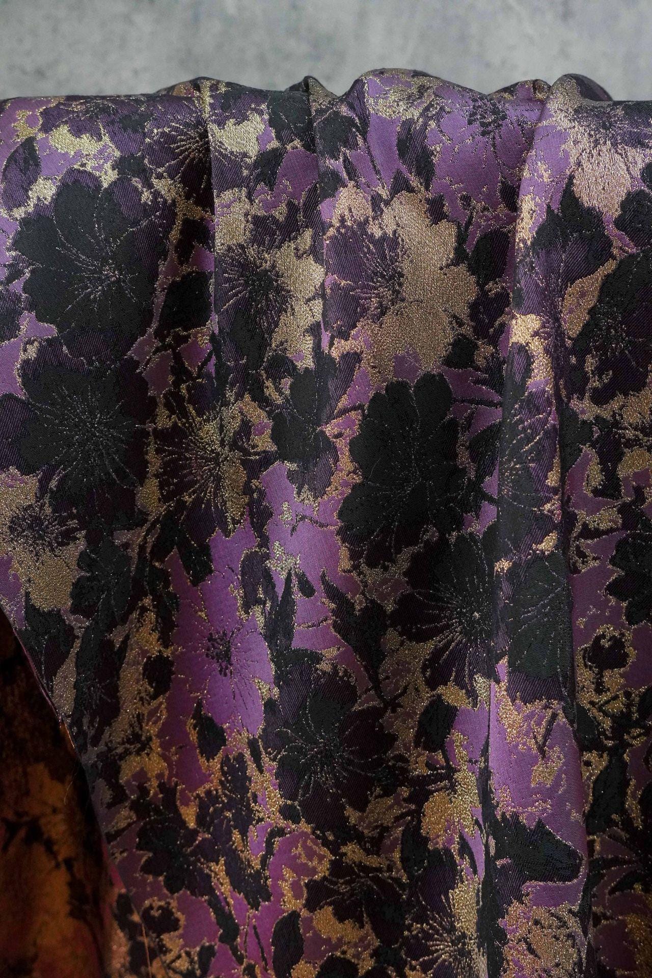 Black Purple Floral Woven Jacquard Fabric DIY Windbreaker Dress