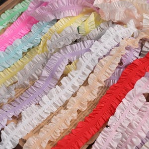 10 Meter 2,5 cm 0.98" breite elastische Chiffon Rüschen Lotusblatt Spitze Zierleiste Kleid Kragen Ärmel Rand Accessoires N20T844P250428U