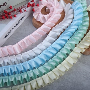 10 Meter 2,5 cm 0.98" breites Blau/Rosa Satin Rüschenrock Kleid Hemd Ärmel Einfassung Satinband C39Y379R240623J