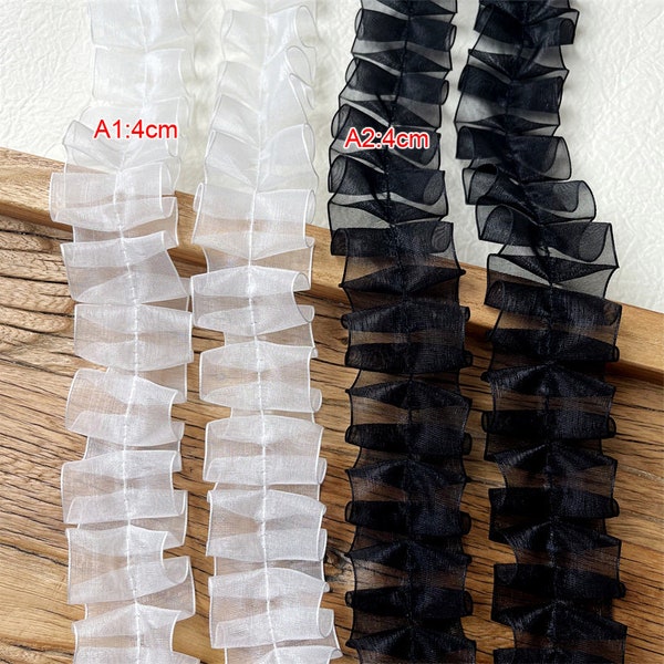 15 meter 2.5-4cm wide ivory mesh ruffled pleated lingerie fabric embroidery dress clothes lace trim ribbon tapes V24X483K220510V