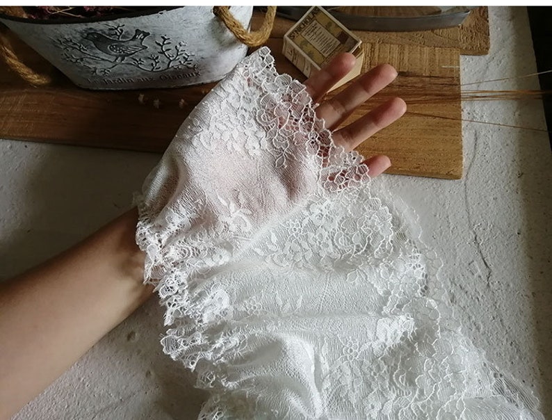 3 meter 15cm 5.9 wide ivory elastic mesh ruffled pleated fabric embroidered lace trim ribbon tapes S40C20R201113V