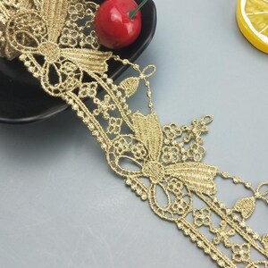 3 yards 5cm 1.96" largo fiocco oro tessuto ricamo abito da sposa gonna abbigliamento accessori decorazione bordatura pizzo nastro D34C15L241009