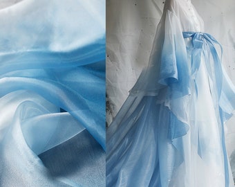 Blue white gradient organza crystal yarn veil fabric tulle suit dress skirt pants shirt jacket garments material clothing Y26V86M240505V