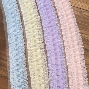 2 Meter 11 cm 4,33 "breites lila / blau / rosa / gelbes Netz Rüsche Falte Stoff Kleid Rock Ärmel Kantenmaterial Spitzenbesatz Band C24X922L241128C