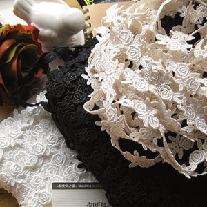 10 yards 2cm 0.78 wide black/ivory/beige rose fabric embroidery child clothes skirt shirt dress edged lace trim tapes ribbon T19X88K200315B image 5
