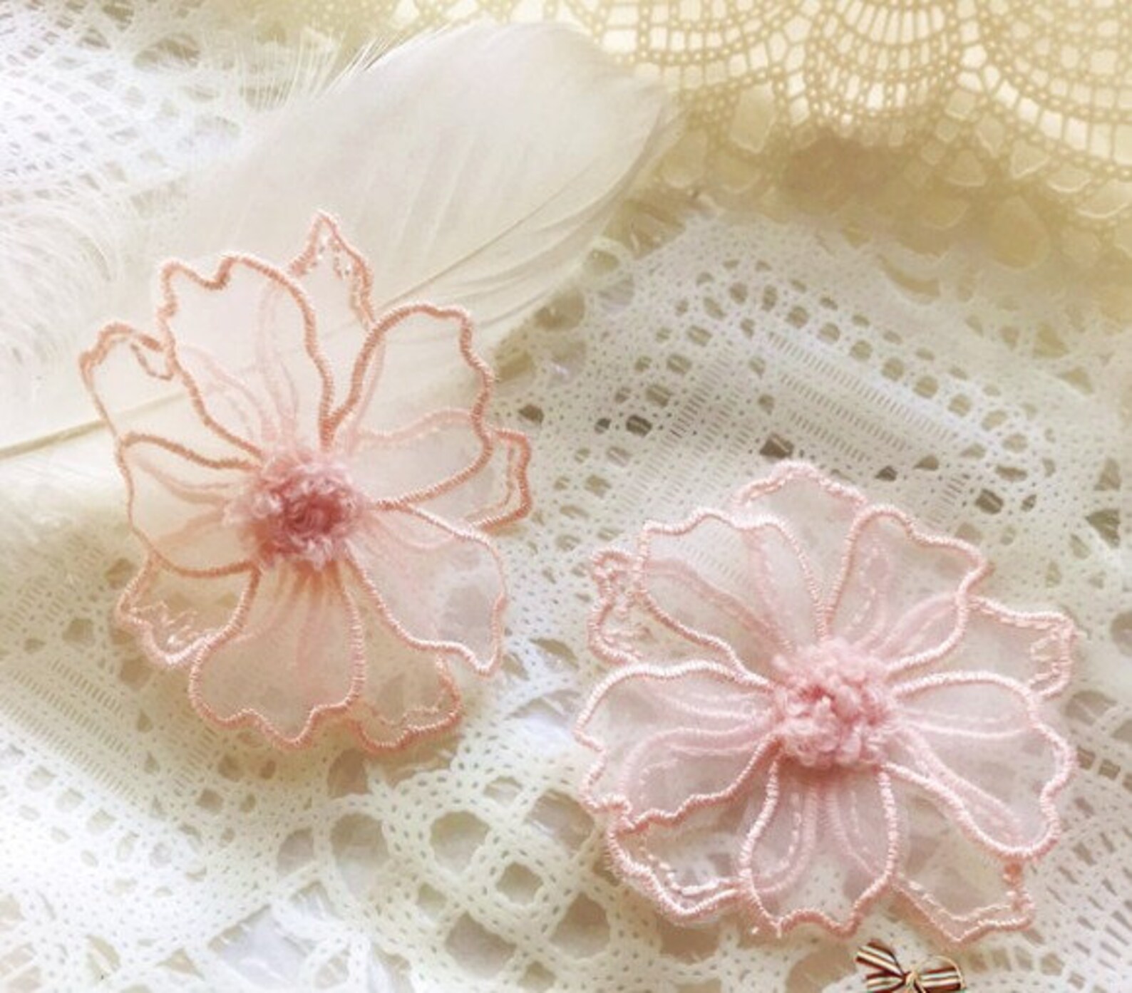 15pcs 6cm 2.36 Wide Pink Flower Gauze Mesh Fabric Etsy