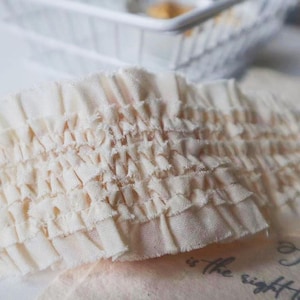 3 Meter 6,5 cm breite beige elastische Rüschen-Faltenspitze Spitzenbesatz Schleifenband Puppenkleid Rock Bastelmaterial Dekoration Z1T457C2300315T