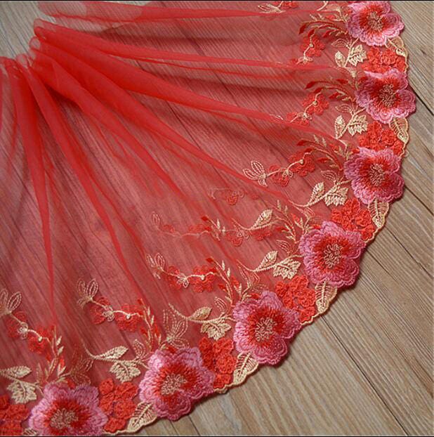 5 yard 21cm 8,26" large violet/rouge maille gaze tissu de tulle brodé bandes navire gratuit de dentelle ruban D4C1422L0111D 5 yard large 21cm 8,26