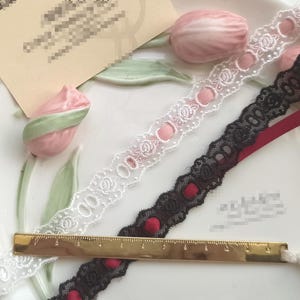 10 yards 1.5cm 0.59&quot; wide black/ivory rose gauze Embroidery skirt dress edging material lace trim can through 6-8mm ribbon T19X64E200315B