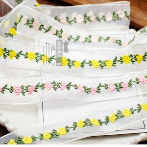 5 Meter 3 cm 1,18" breit gelb/pink Organza Stickerei Gaze Rock Kleid Einfassung Dekoration Spitzenband T31P325L250131C