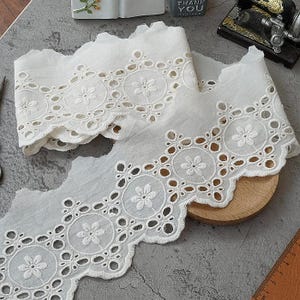 5 yards 9.5cm 3.54” wide beige cotton hollow fabric embroidered lace trim ribbon dress skirt hat bag edging tape accessories N20T902P250618U