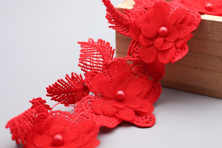 2 yard 7,5 cm 2,95" large rouge fleur perles broderie tissu dentelle ruban bandes Y22P57R181113N navire gratuit 2 yard rouge 7,5 cm 2,95
