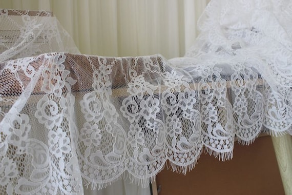 2.9 meter 48-50cm wide blackivory mesh gauze eyelash fabric dress lingerie embroidery lace trim ribbon tapes T27X179P201104H