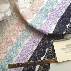 10m 2,5 cm 0.98" breites schwarz/elfenbein/rosa/blau/lila/marine muschel rose gaze Stickerei Rock kante Spitzenbesatz T19X177P200318B