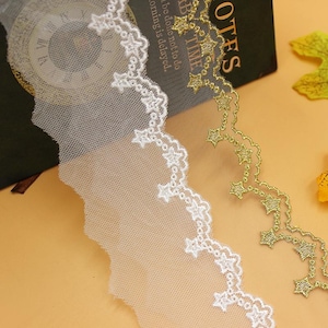 10 jardas 5 cm 1,96" de largura ouro/marfim estrela malha gaze lingerie saia vestido diy costura tecido bordado fitas renda guarnição fita S4R1758K190611X