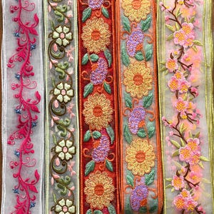 3-5 Meter 4-6.5 cm breit Organza ethnische Stickerei Blumen Hemd Rock Kleid Einfassung Material Dekoration Borte Spitzenbesatz Band N20T751L240715U