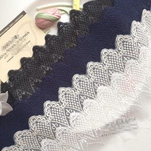 5 yards 10cm 3.93&quot; wide black/ivory/navy/beige feather cotton gauze Embroidery skirt dress edging material lace trim ribbon T19X92M200315B