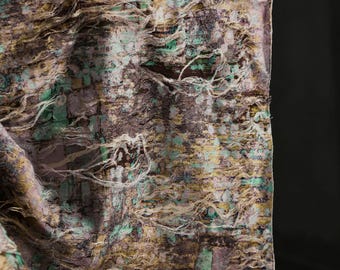Vintage green moss stains tattered knitted tassel texture elastic fabric DIY dress coat skirt pants jacket clothing material T50T80V251014V