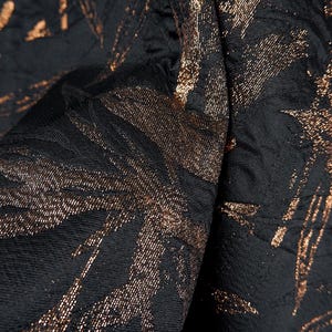 1.45 meters wide black Gold silver shiny silk double-sided leaf jacquard texture fabric jacket skirt dress clothing material G15V13T250126B