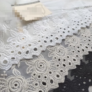 3 yards 15 cm 5,9" di larghezza nero/avorio/beige morbido cotone a rete ricamo bambino bambola gonna vestito tenda bordatura pizzo nastro C19U164E240905V