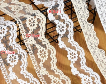 10 yards 2.8-5cm wide beige/ivory gauze tulle embroidery floral scallop child doll skirt shirt dress edging lace trim ribbon Z4Z2279L240425Y