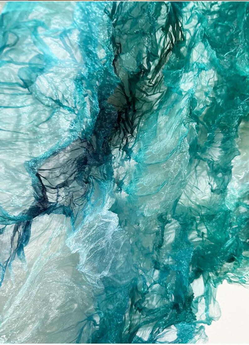 Washed Out Turquoise Turquoise Ink Wash Blended Gauze Texture Pleated Fabric Yarn DIY Dress ...