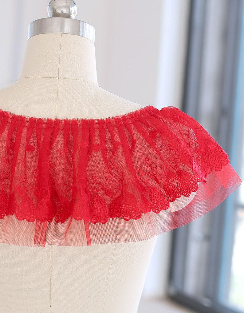 5 meter 15cm 5.9 wide red ruffled pleated mesh fabric dress embroidery tapes lace trim ribbon H47S876K200818