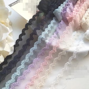 10m 2,5cm 0.98" breites schwarz/elfenbein/rosa/blau/lila/marine/beige Gaze Netz Stickerei Rock Hochzeitskleid Spitzenbesatz T19X172K200316B