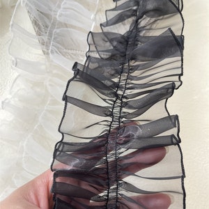 5 mètres 10 cm 3,93 pouces de large organza blanc/noir froissé, froissé, jupe plissée à volants, bords de la robe, ruban de dentelle V24X608P230325V