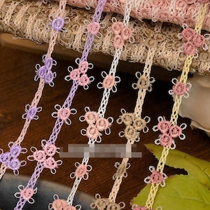 5 Meter 2 cm breit Pink/Lila Blumen Stickerei Borte Kinder Bluse Shirt Rock Kleid Einfassung Dekoration Spitzenband N20T784P250605U