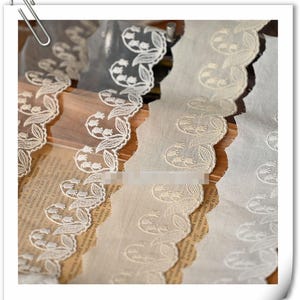 5,8 cm 2,28" breit ivory/beige Blumen Netz Stoff Gaze Stickerei Kind Puppe hemd Rock Kleid Spitze Spitzenband N20T792K241107U