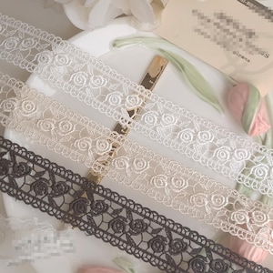 5 yards 3 cm 1,18" breite schwarz/elfenbein/beige rose Stickerei Kind Rock Kleid Bluse Bordüre Bordüre Spitzenband C19U79K231012V