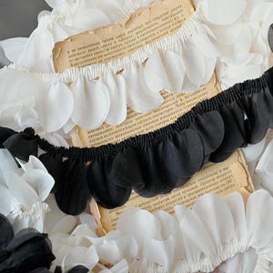 5 Meter 4 cm 1,57"breites schwarz/ivory Chiffon Quaste Fransen Blütenblatt Shirt Rock Kleid Nähen Einfassung Spitzenband N20T813K241126U