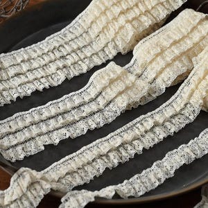 2 yardS 2-6.3cm wide Ivory/beige cotton ruffle pleat stretchy elastic fabric child shirt skirt dress edging lace trim ribbon N20T796K241109U